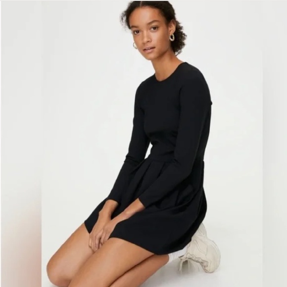 Aritzia Sunday Best Black Pleated Skater Style Mini Dress - Picture 2 of 14